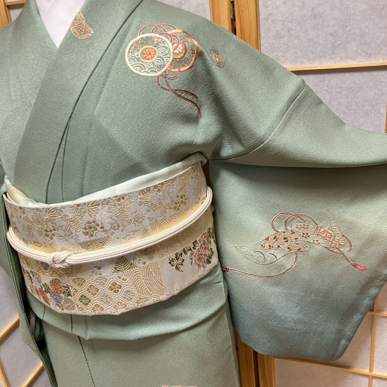 6458# Japanese Kimono Vintage Womens Silk Fabric Robe Kimono only sold Embroidery