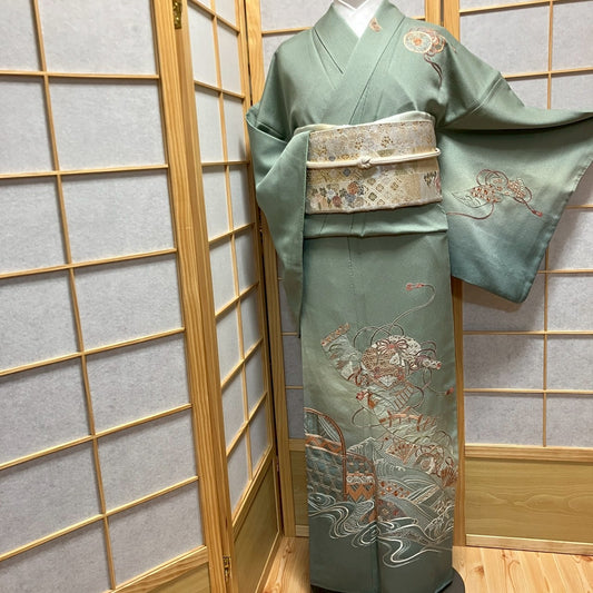 6458# Japanese Kimono Vintage Womens Silk Fabric Robe Kimono only sold Embroidery