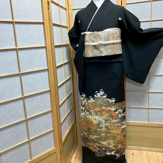 6492# Japanese Tomesode Kimono Vintage Womens Silk Fabric Robe Kimono only sold