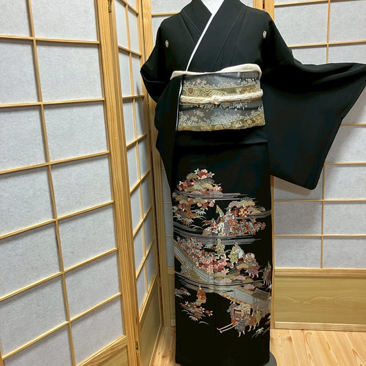 6744# Japanese Tomesode Kimono Vintage Womens Silk Fabric Robe Kimono only sold