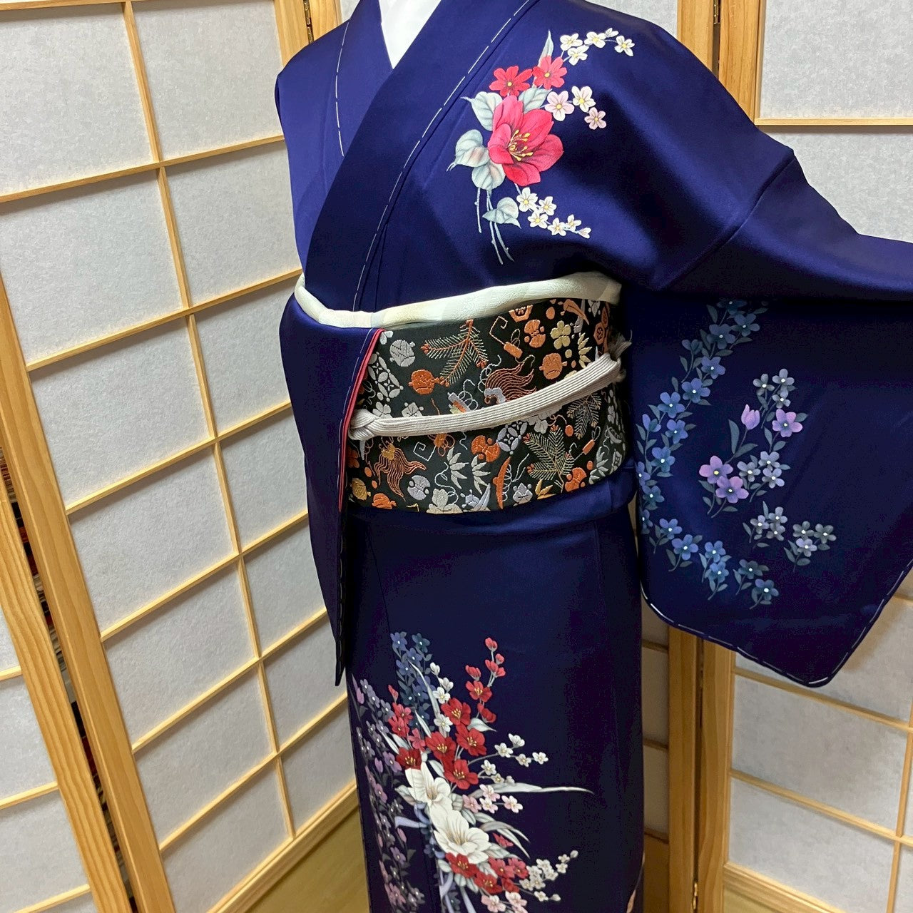 6808# Japanese Kimono Vintage Womens Silk Fabric Robe Kimono only sold Unused