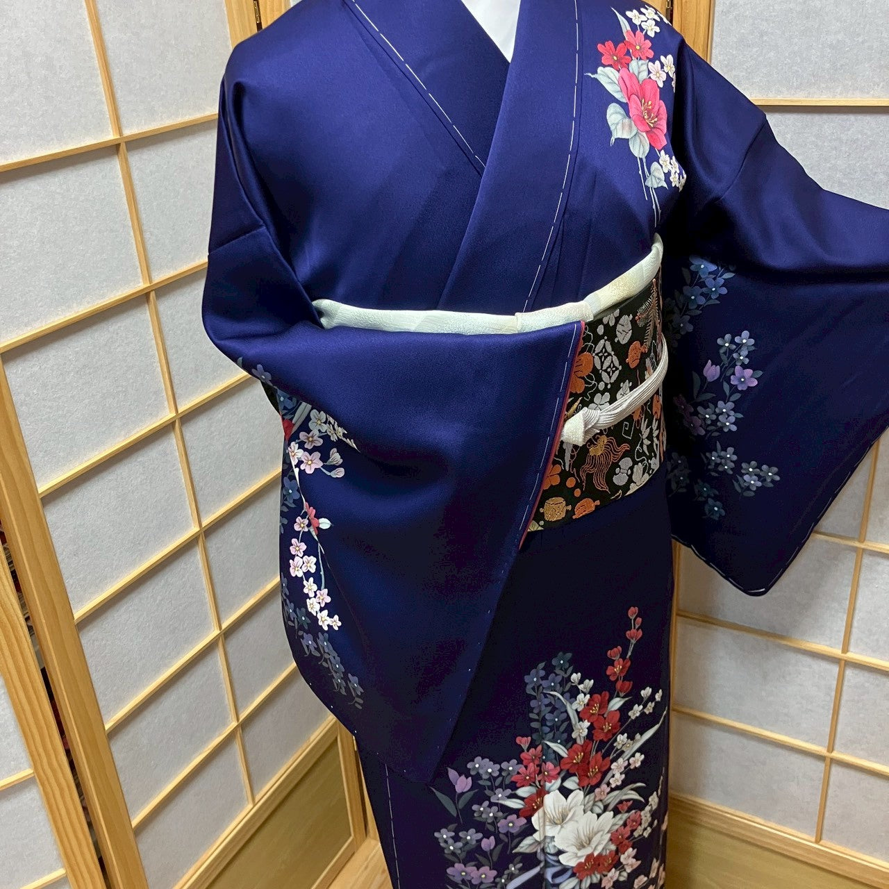 6808# Japanese Kimono Vintage Womens Silk Fabric Robe Kimono only sold Unused