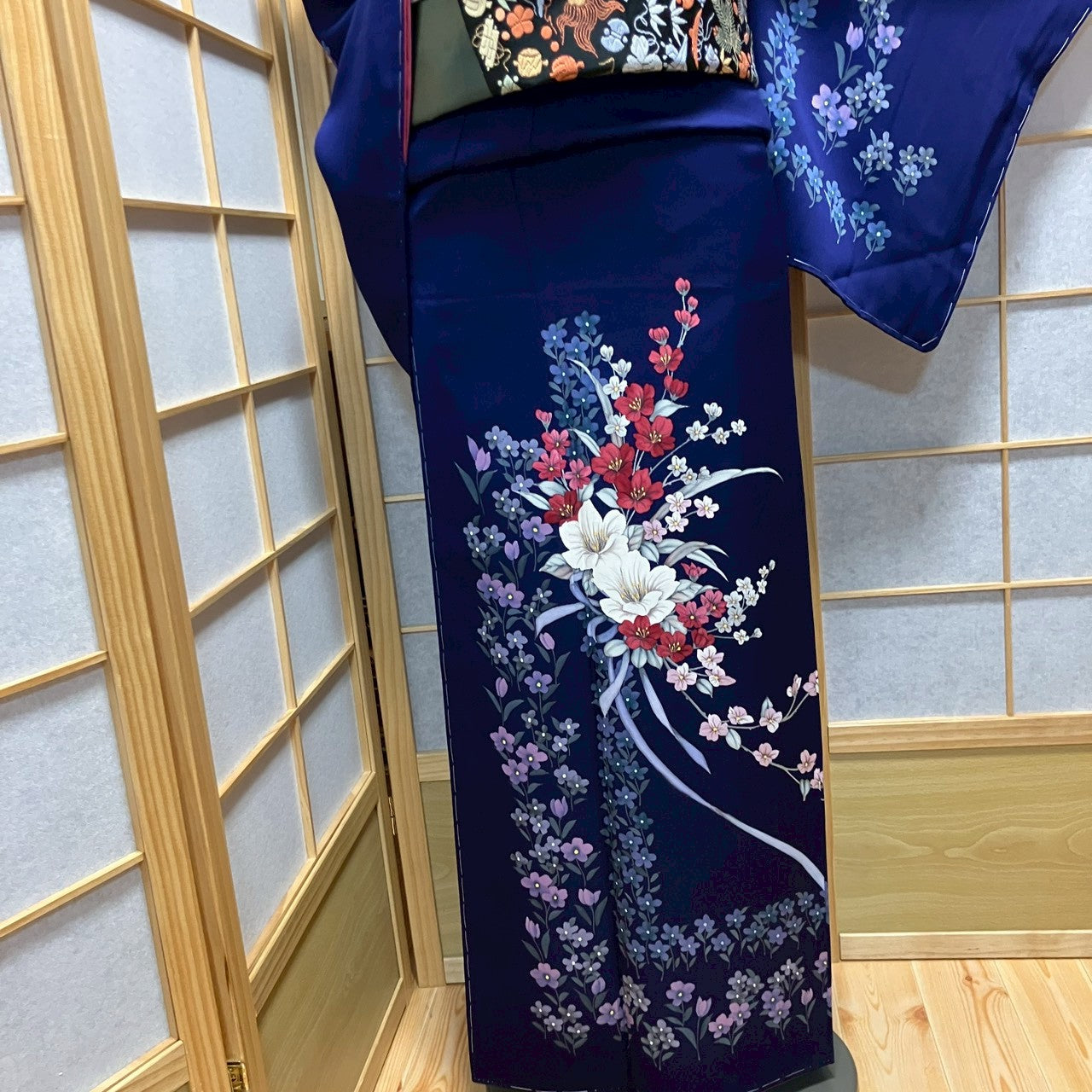 6808# Japanese Kimono Vintage Womens Silk Fabric Robe Kimono only sold Unused