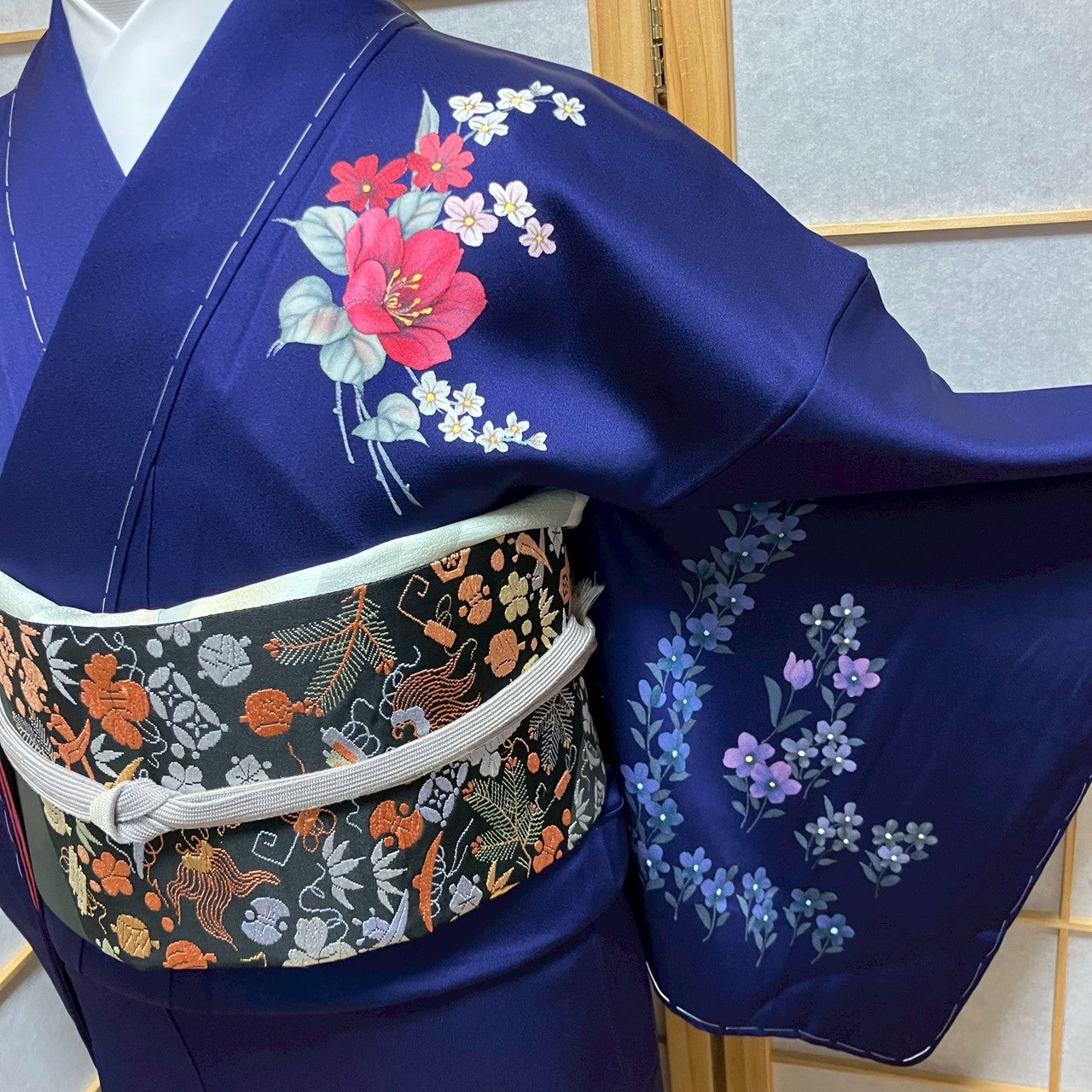 6808# Japanese Kimono Vintage Womens Silk Fabric Robe Kimono only sold Unused