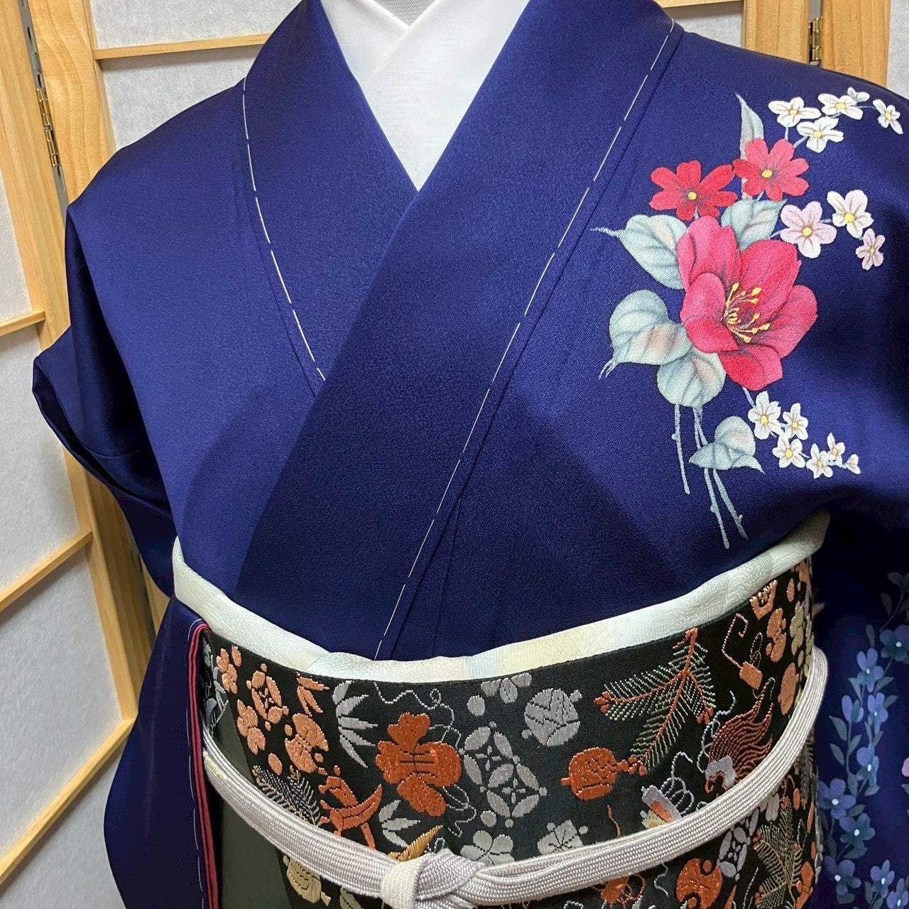 6808# Japanese Kimono Vintage Womens Silk Fabric Robe Kimono only sold Unused