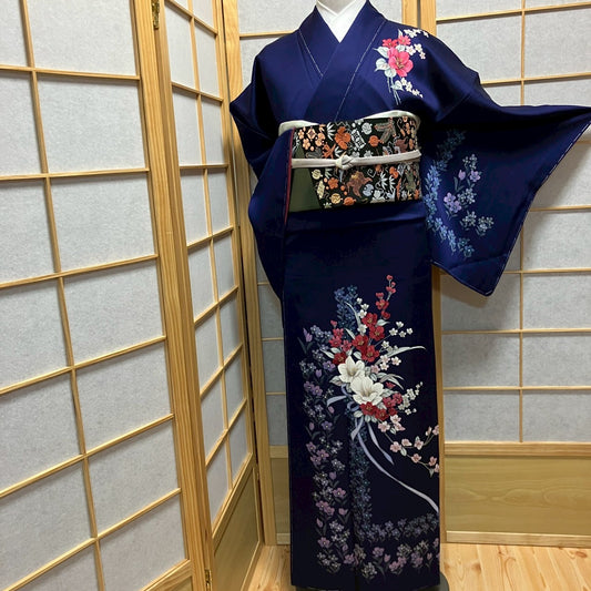 6808# Japanese Kimono Vintage Womens Silk Fabric Robe Kimono only sold Unused