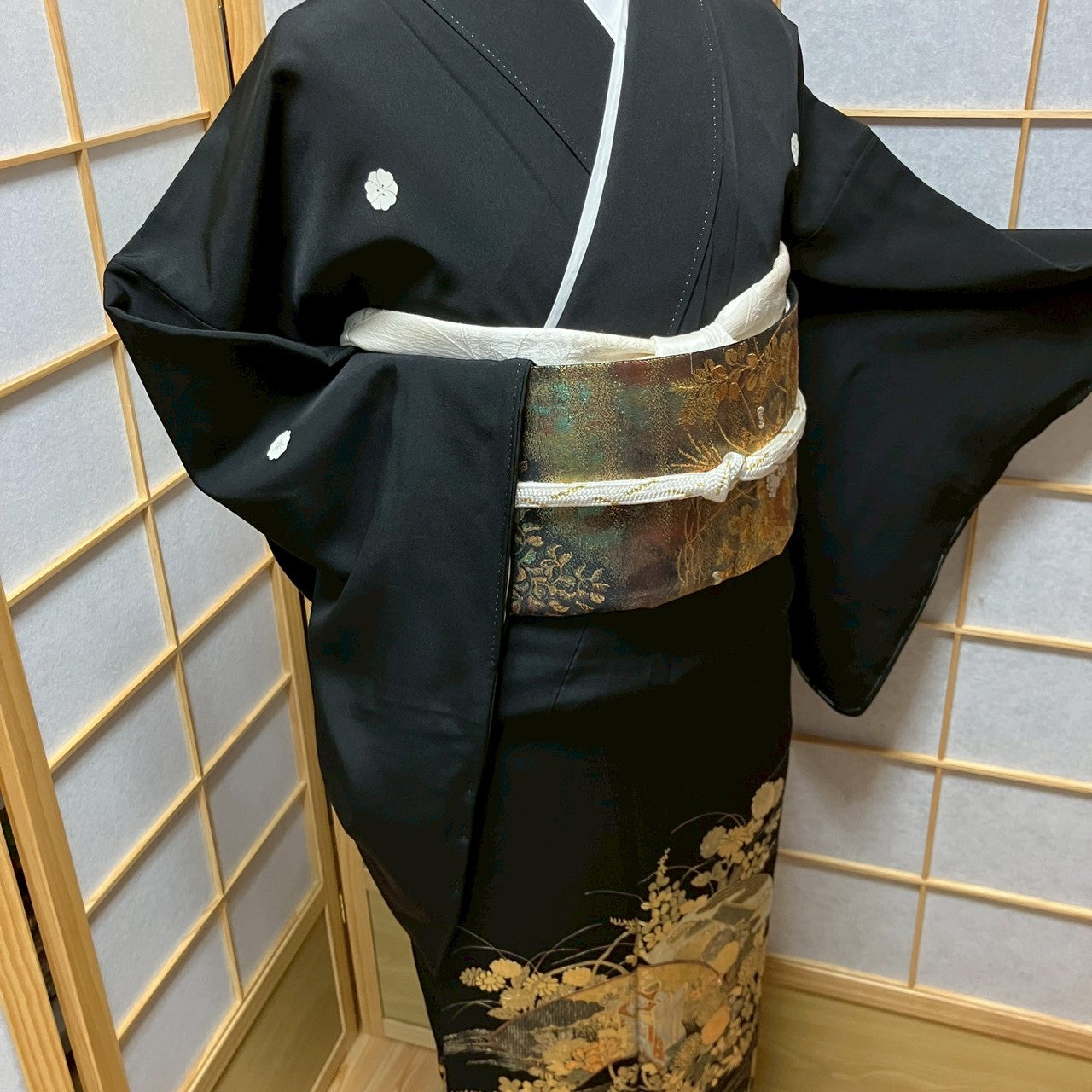 6809# Japanese Tomesode Kimono Vintage Womens Silk Fabric Robe Kimono only sold