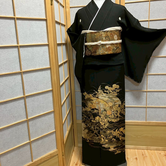 6809# Japanese Tomesode Kimono Vintage Womens Silk Fabric Robe Kimono only sold