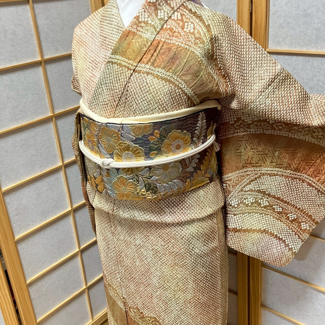 6814# Japanese Kimono Vintage Womens Silk Fabric Robe Kimono only sold Shibori