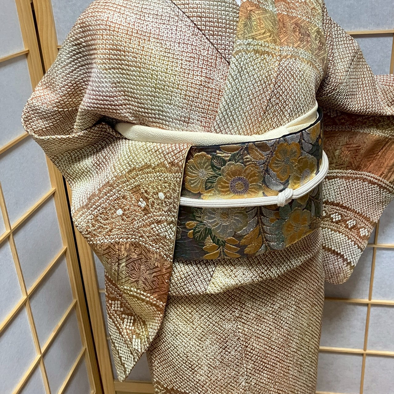 6814# Japanese Kimono Vintage Womens Silk Fabric Robe Kimono only sold Shibori