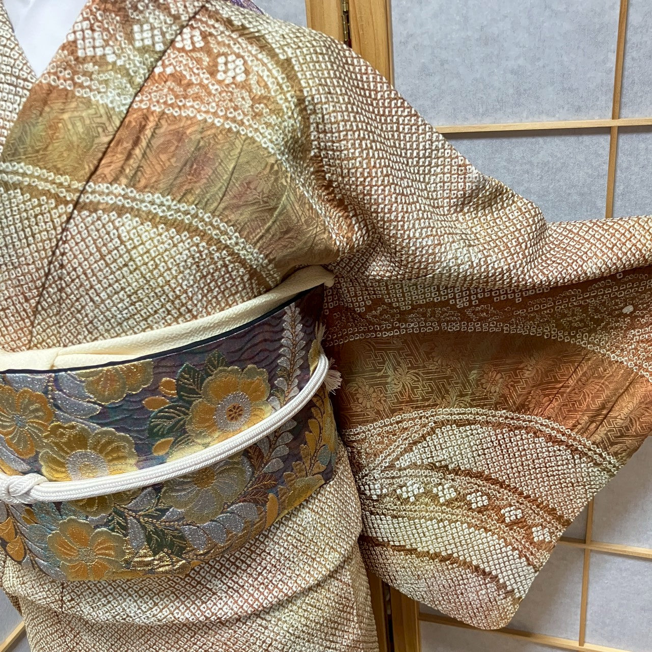 6814# Japanese Kimono Vintage Womens Silk Fabric Robe Kimono only sold Shibori