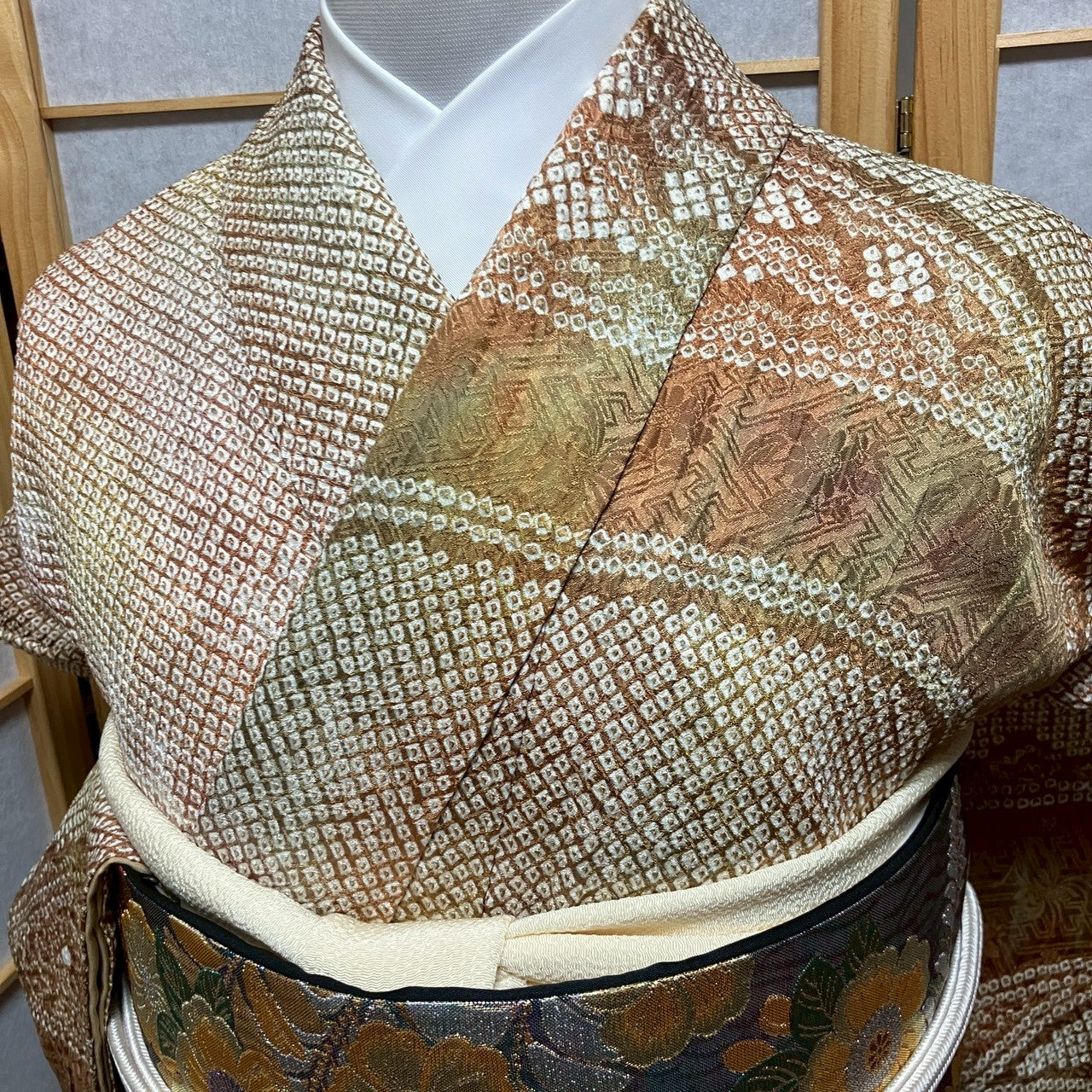 6814# Japanese Kimono Vintage Womens Silk Fabric Robe Kimono only sold Shibori