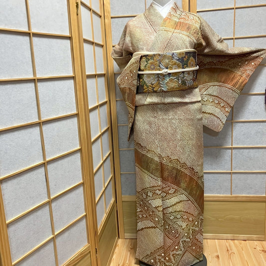 6814# Japanese Kimono Vintage Womens Silk Fabric Robe Kimono only sold Shibori