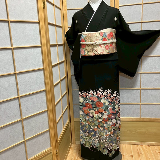 6816# Japanese Tomesode Kimono Vintage Womens Silk Fabric Robe Kimono only sold