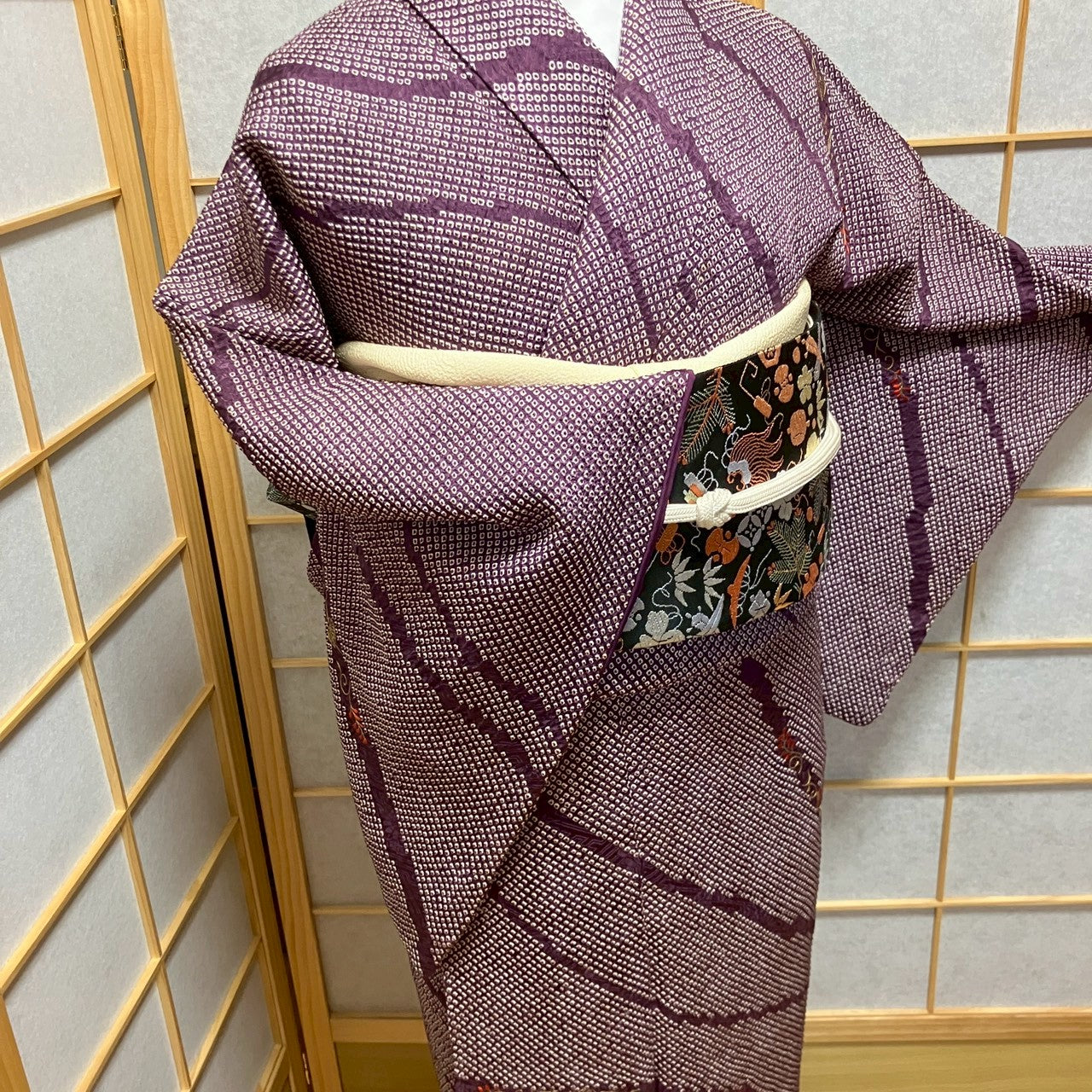 6819# Japanese Kimono Vintage Womens Silk Fabric Robe Kimono only sold Shibori