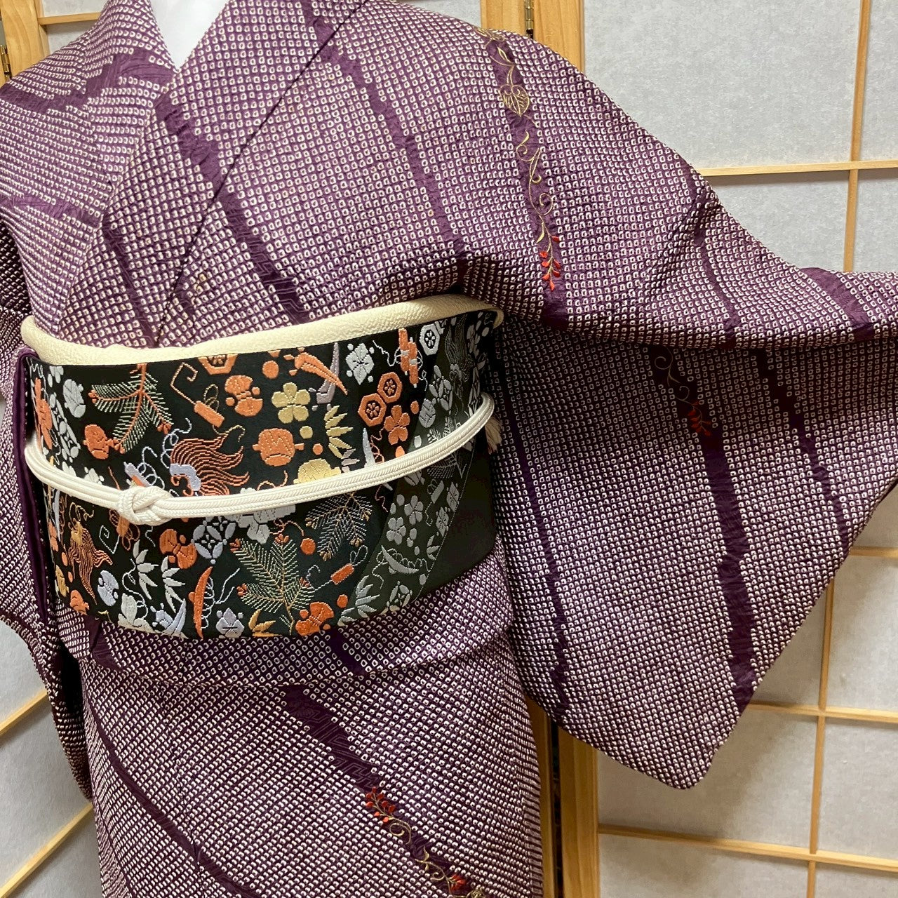 6819# Japanese Kimono Vintage Womens Silk Fabric Robe Kimono only sold Shibori