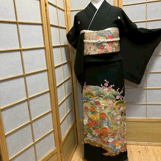 7072# Japanese Tomesode Kimono Vintage Womens Silk Fabric Robe Kimono only sold