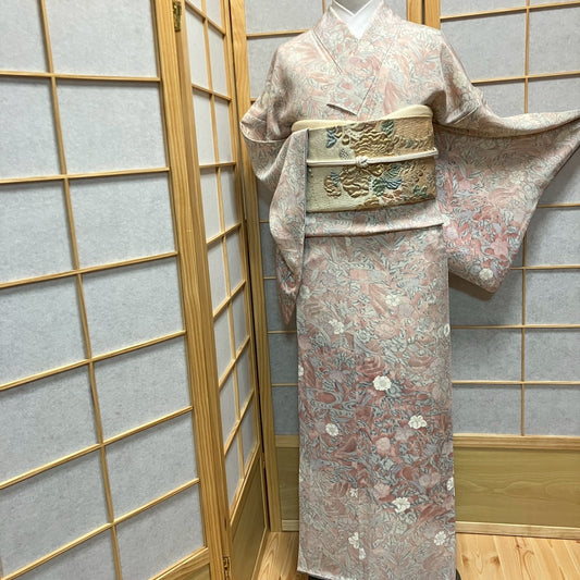 7073# Japanese Kimono Vintage Womens Silk Fabric Robe Kimono only sold