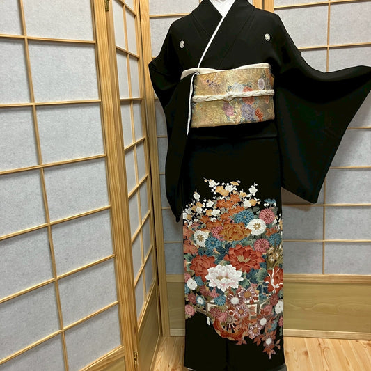 7074# Japanese Tomesode Kimono Vintage Womens Silk Fabric Robe Kimono only sold