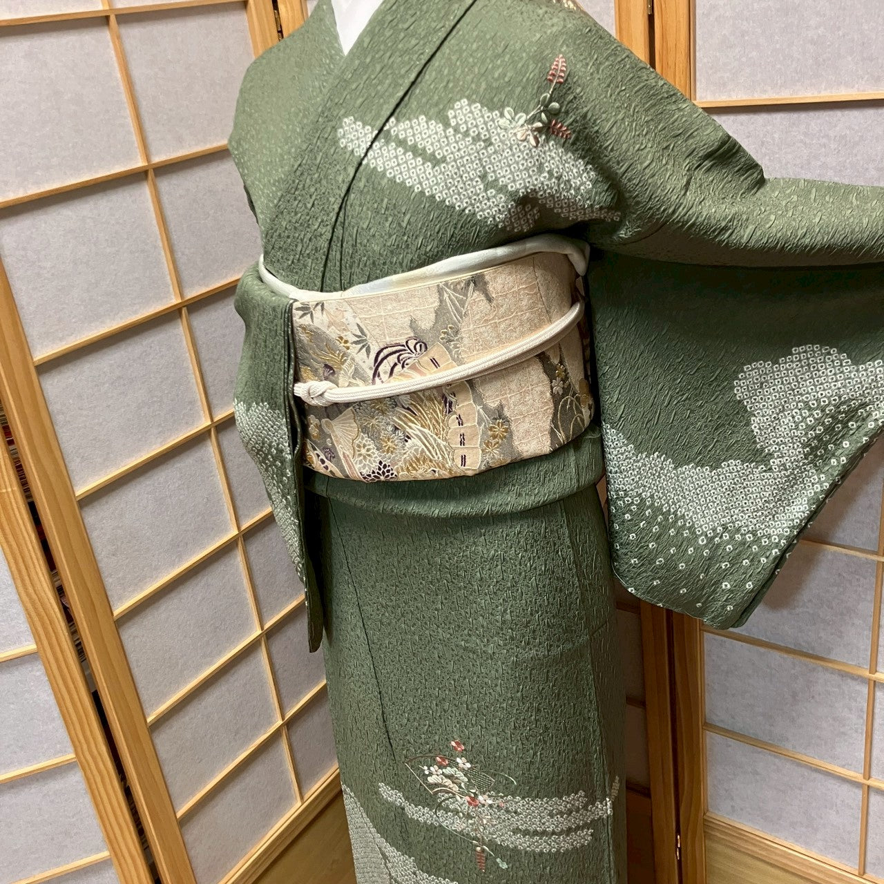 7075# Japanese Kimono Vintage Womens Silk Fabric Robe Kimono only sold Shibori