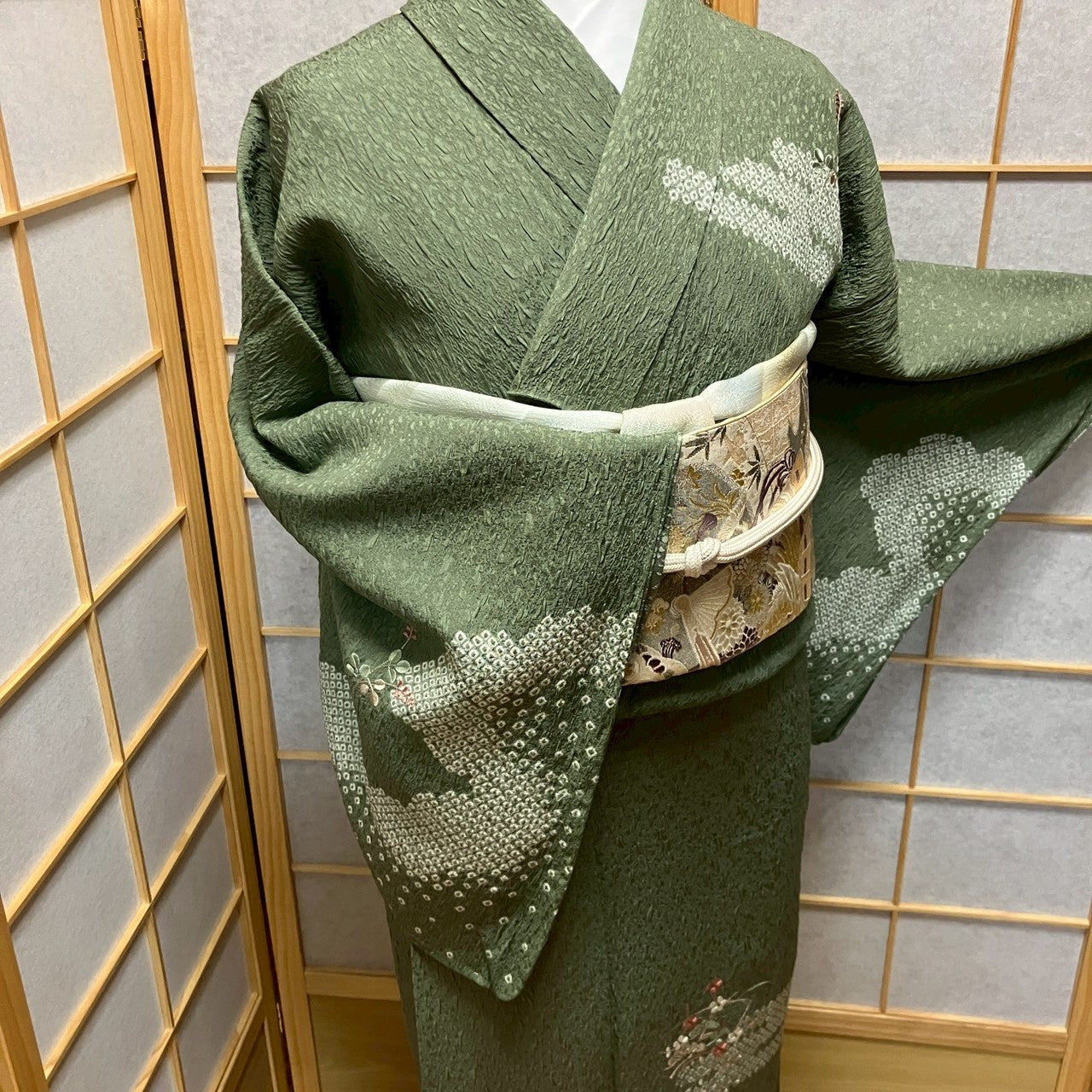 7075# Japanese Kimono Vintage Womens Silk Fabric Robe Kimono only sold Shibori
