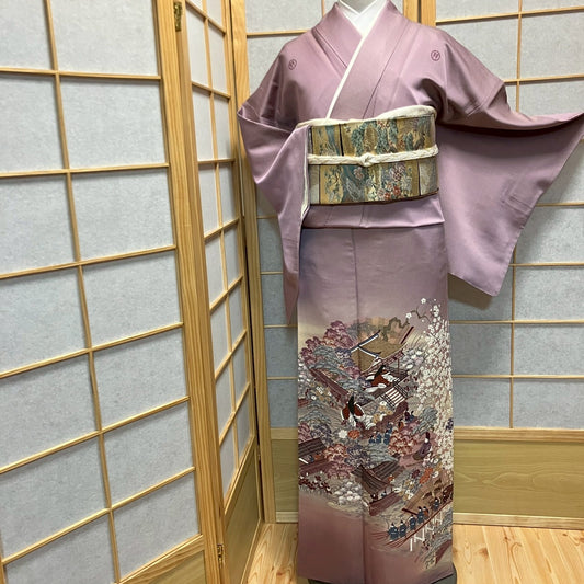 7077# Japanese Tomesode Kimono Vintage Womens Silk Fabric Robe Kimono only sold