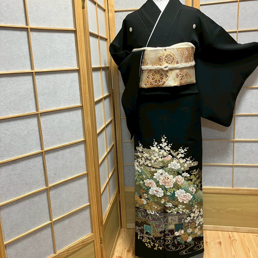 7078# Japanese Tomesode Kimono Vintage Womens Silk Fabric Robe Kimono only sold