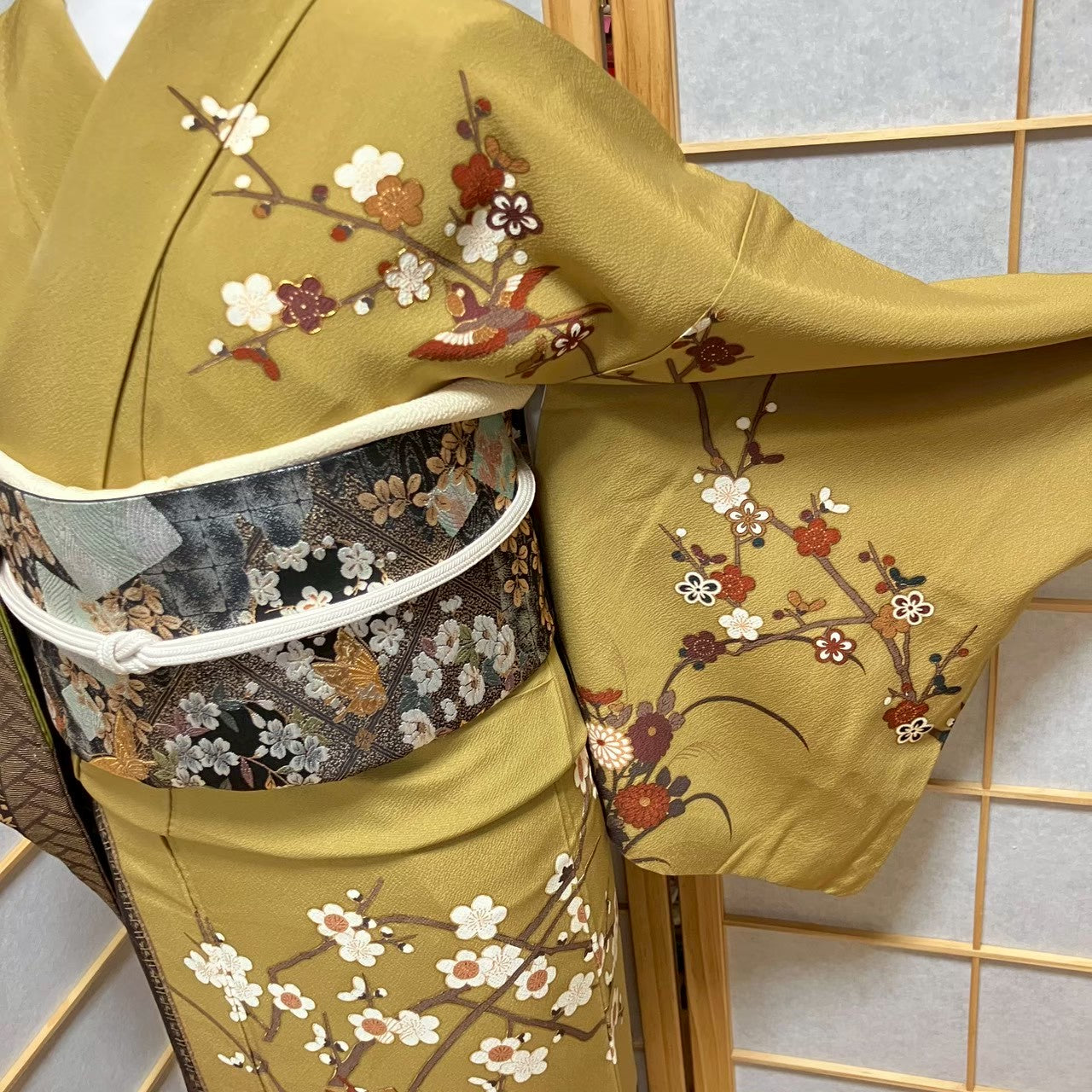 7098# Japanese Kimono Vintage Womens Silk Fabric Robe Kimono only sold