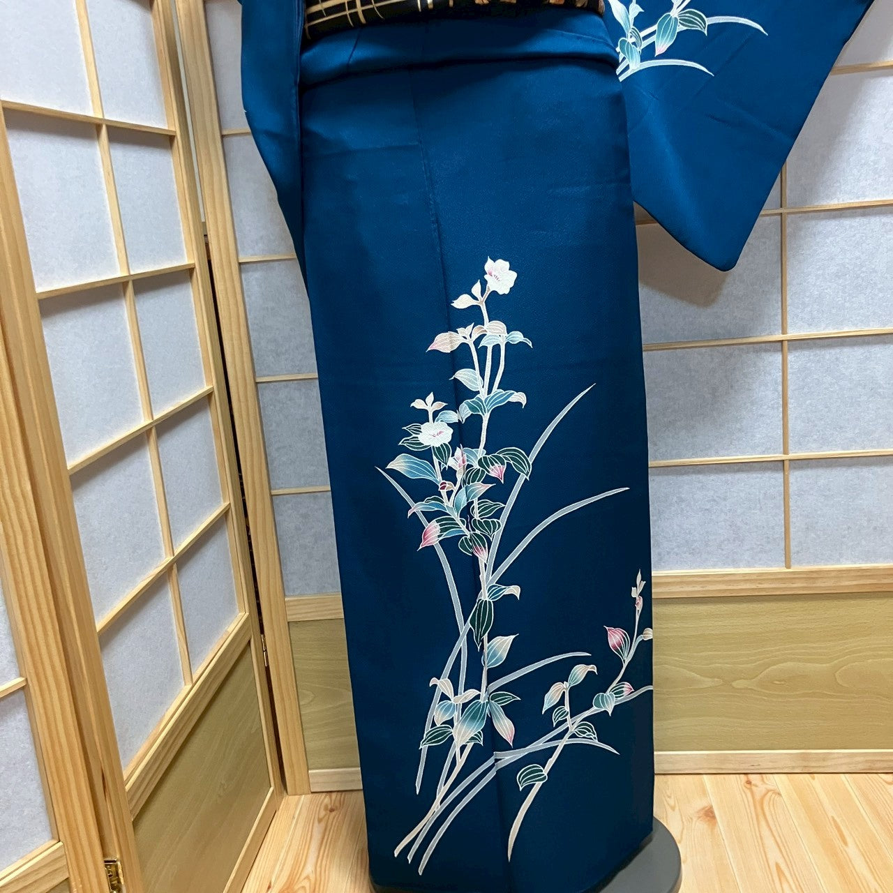 7107# Japanese Kimono Vintage Womens Silk Fabric Robe Kimono only sold Blue