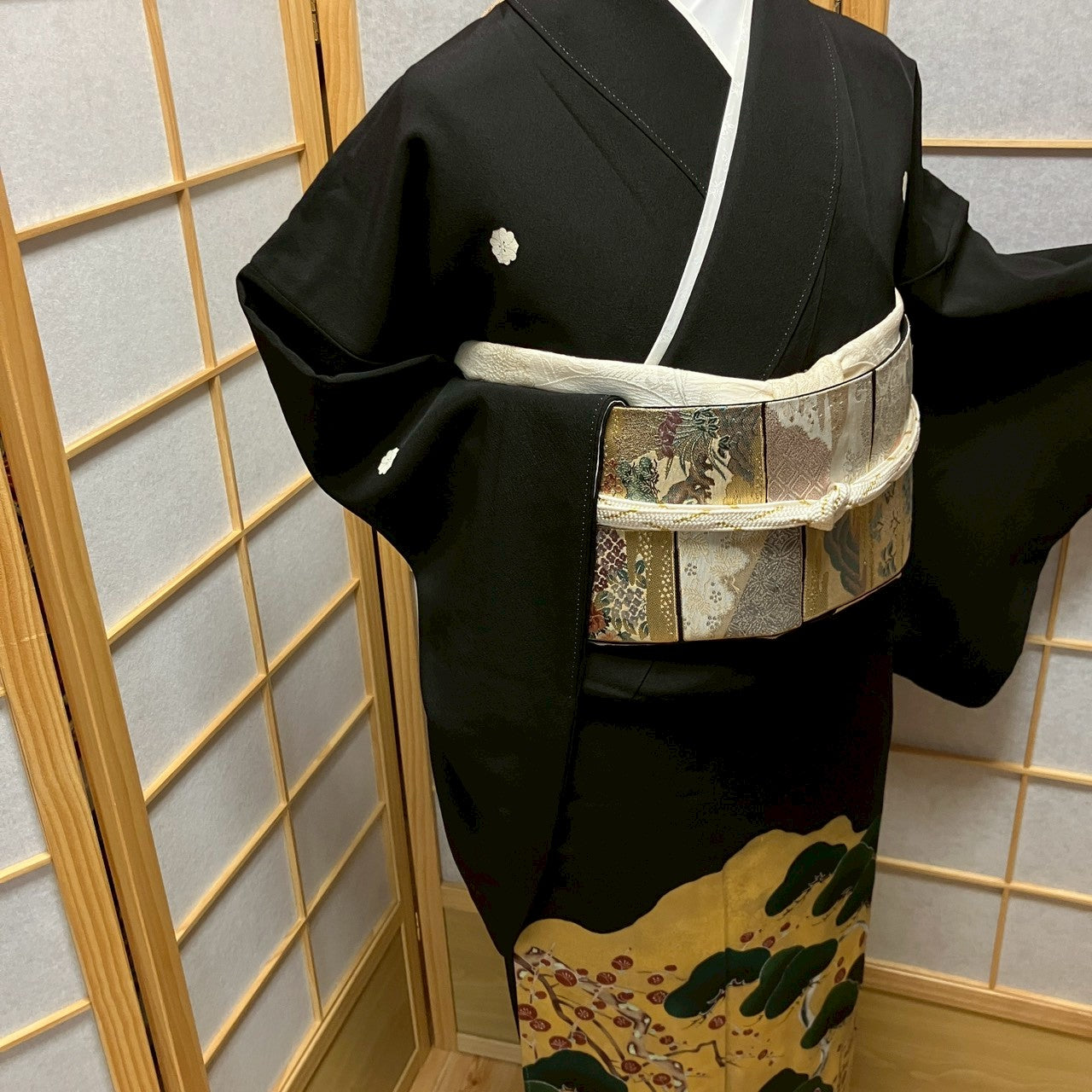 7099# Japanese Tomesode Kimono Vintage Womens Silk Fabric Robe Kimono only sold