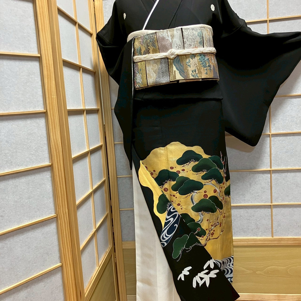 7099# Japanese Tomesode Kimono Vintage Womens Silk Fabric Robe Kimono only sold