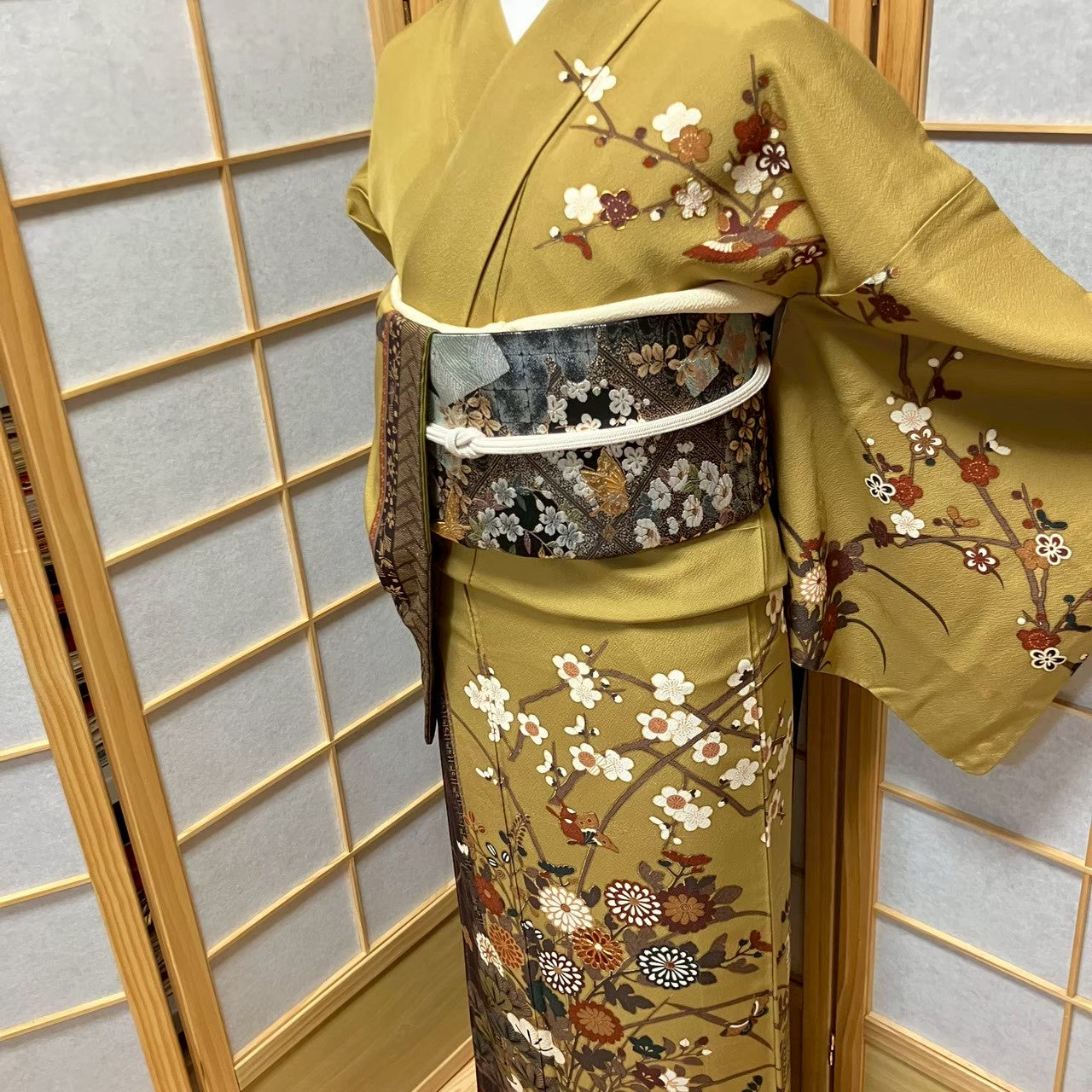 7098# Japanese Kimono Vintage Womens Silk Fabric Robe Kimono only sold