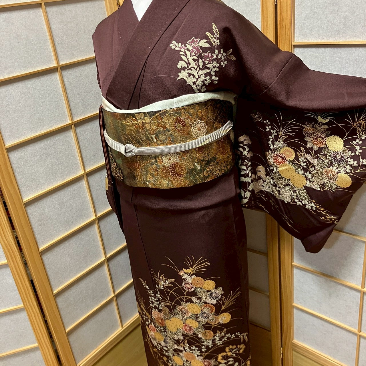 7102# Japanese Kimono Vintage Womens Silk Fabric Robe Kimono only sold