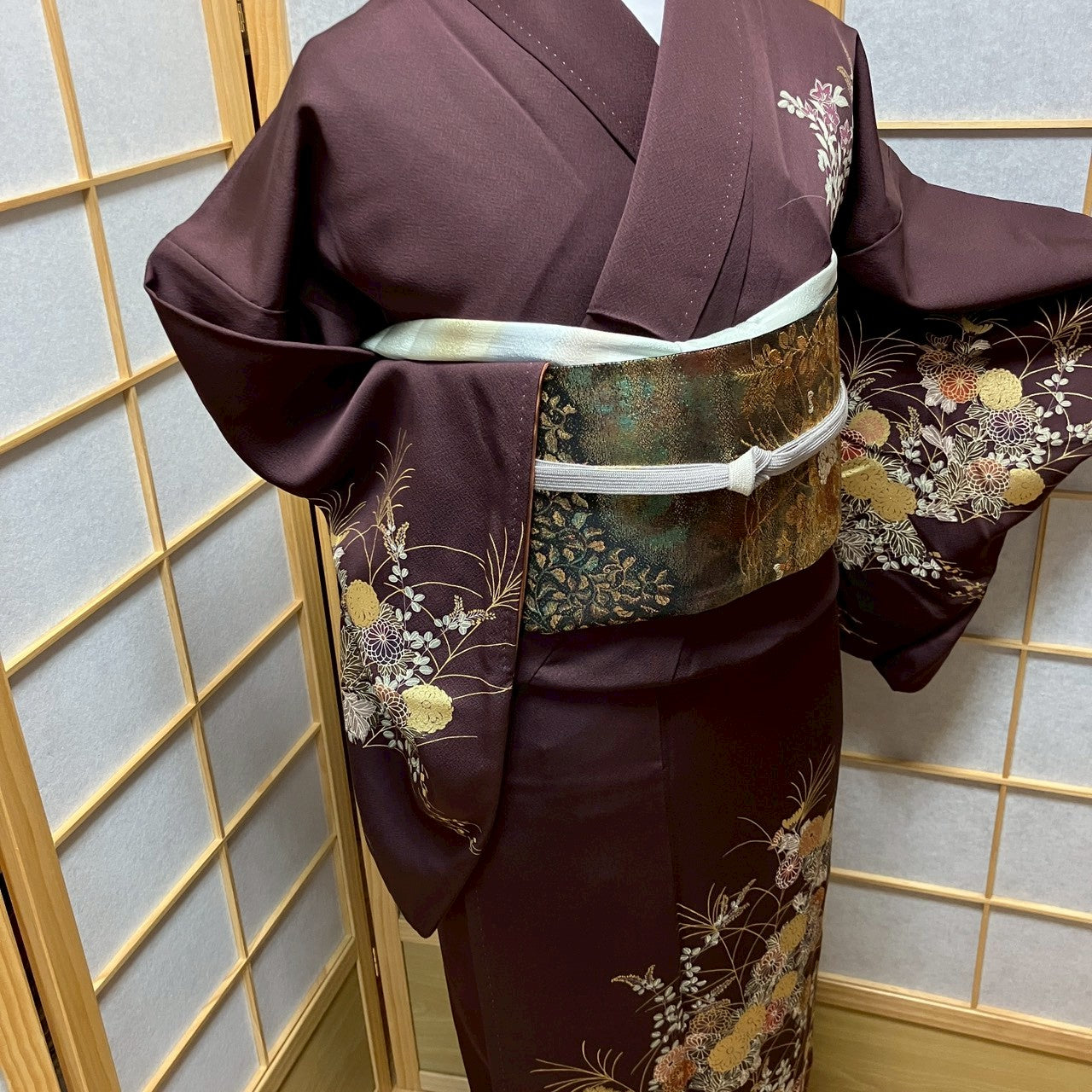 7102# Japanese Kimono Vintage Womens Silk Fabric Robe Kimono only sold