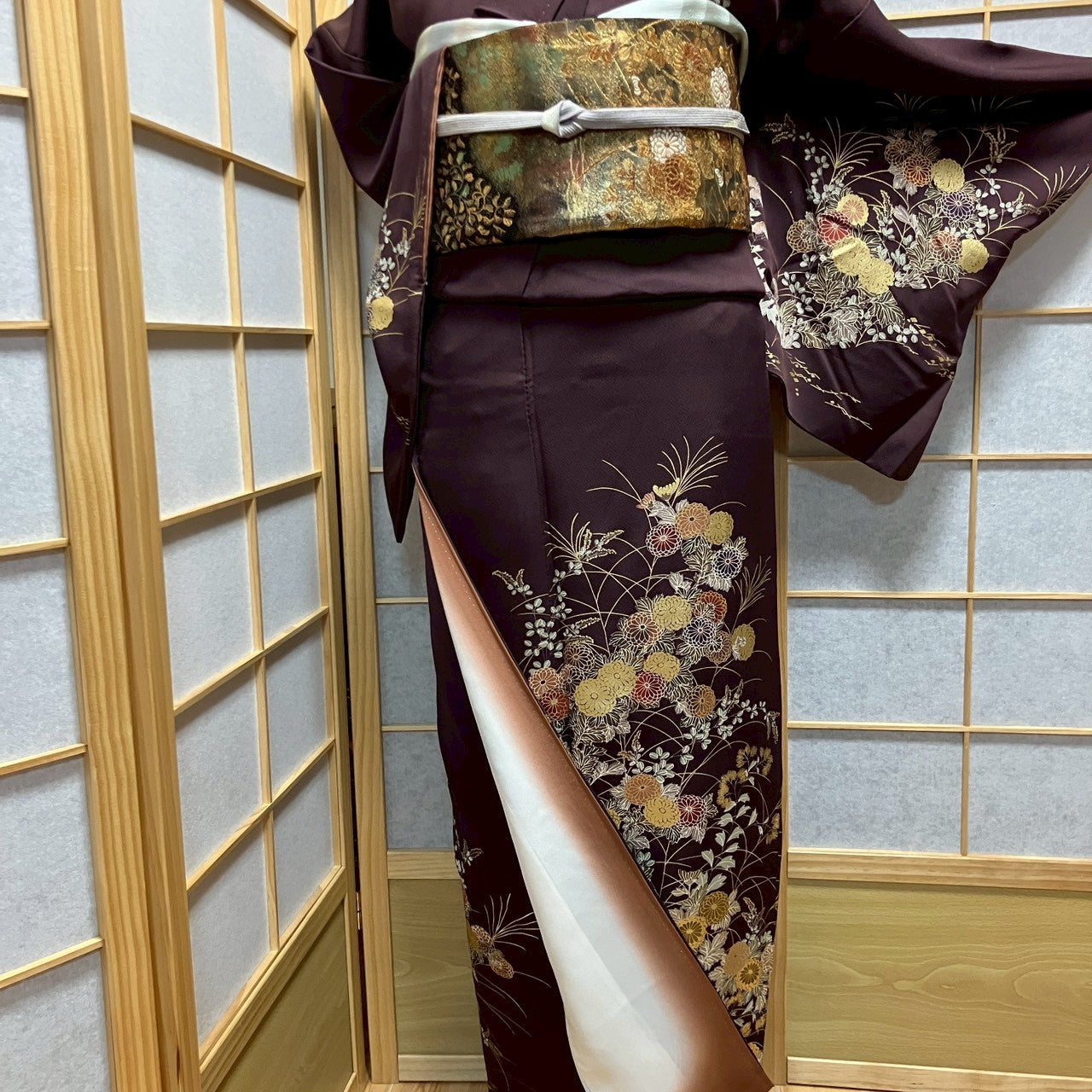 7102# Japanese Kimono Vintage Womens Silk Fabric Robe Kimono only sold