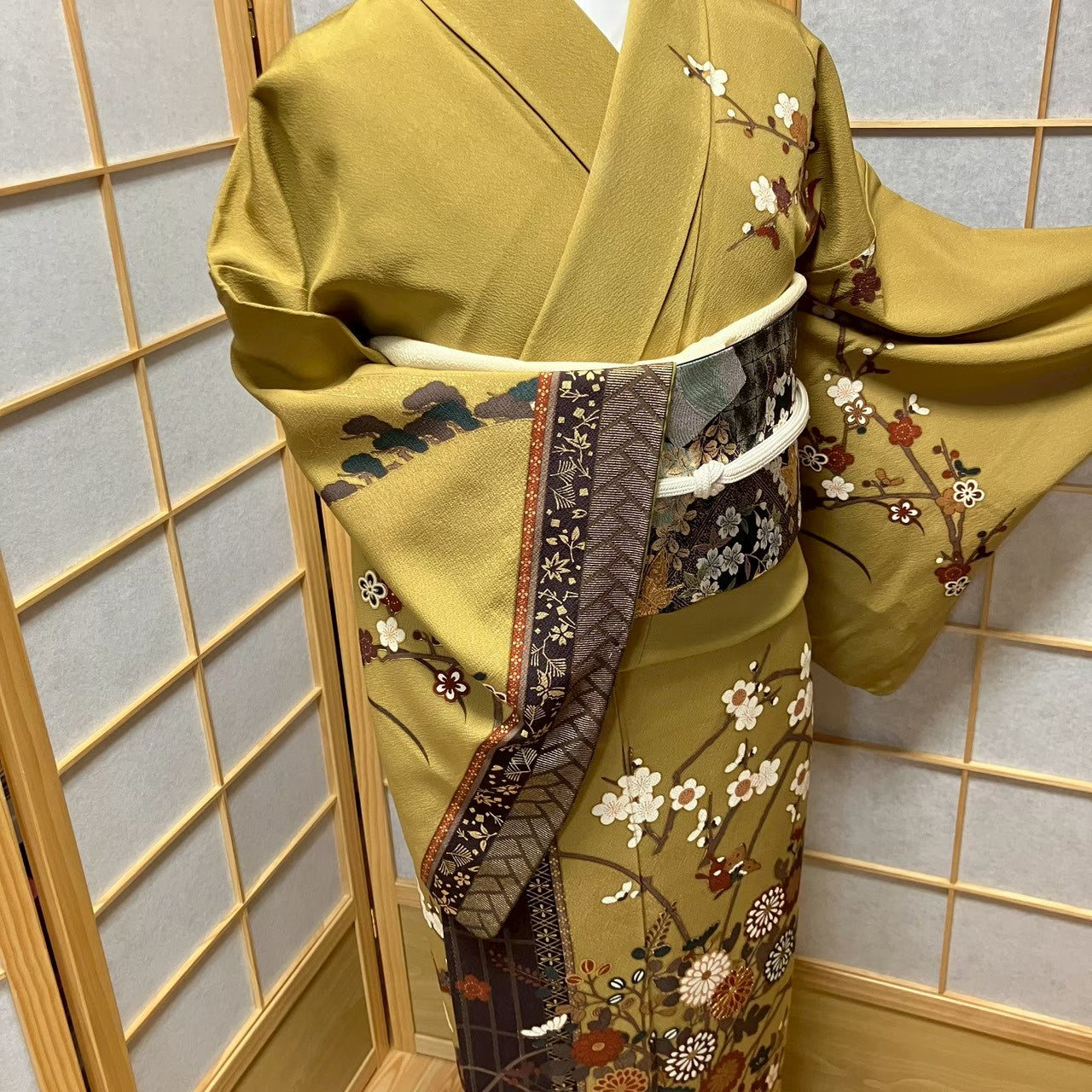 7098# Japanese Kimono Vintage Womens Silk Fabric Robe Kimono only sold