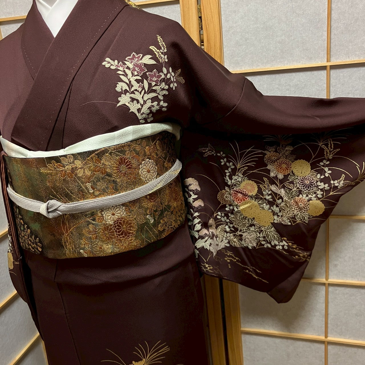7102# Japanese Kimono Vintage Womens Silk Fabric Robe Kimono only sold