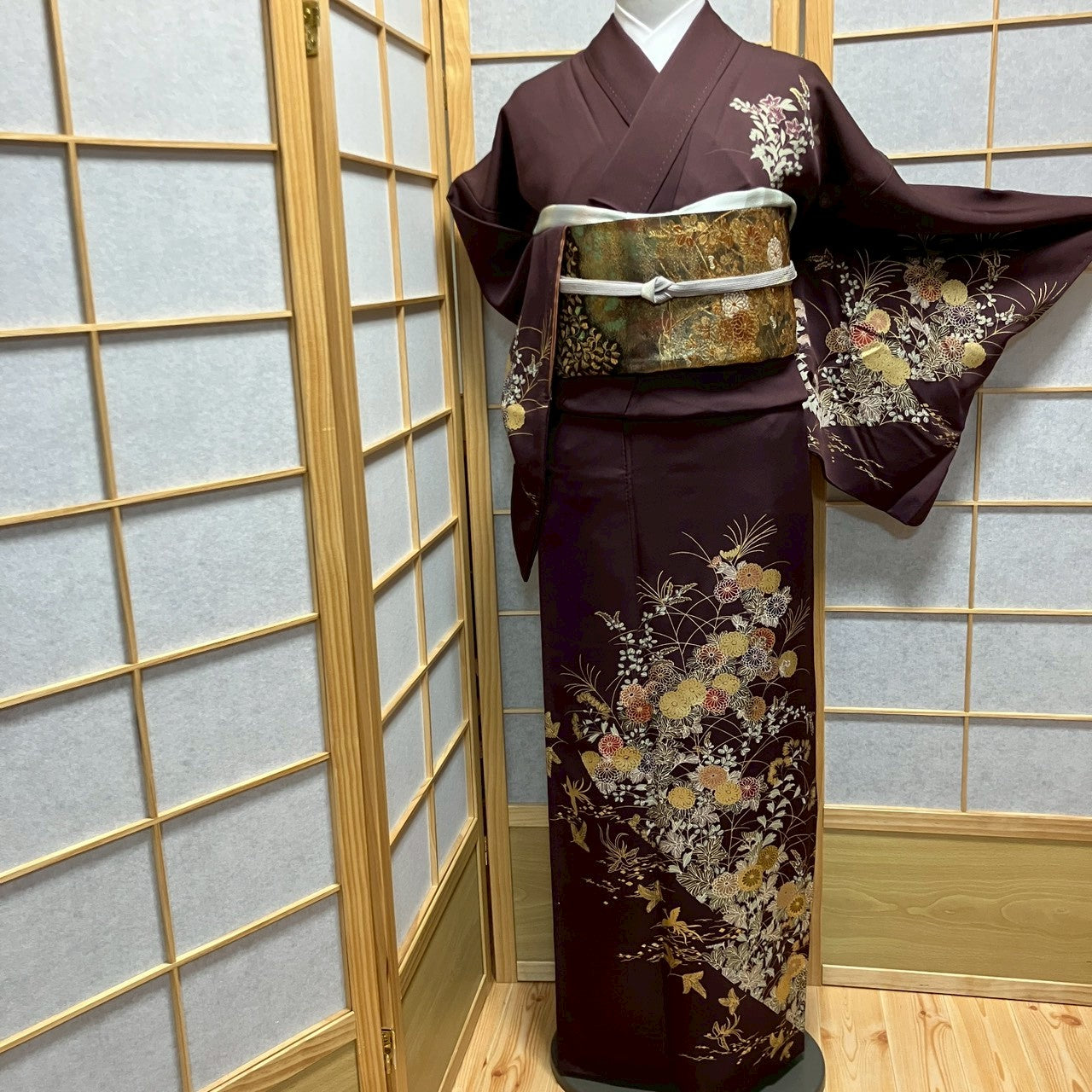 7102# Japanese Kimono Vintage Womens Silk Fabric Robe Kimono only sold