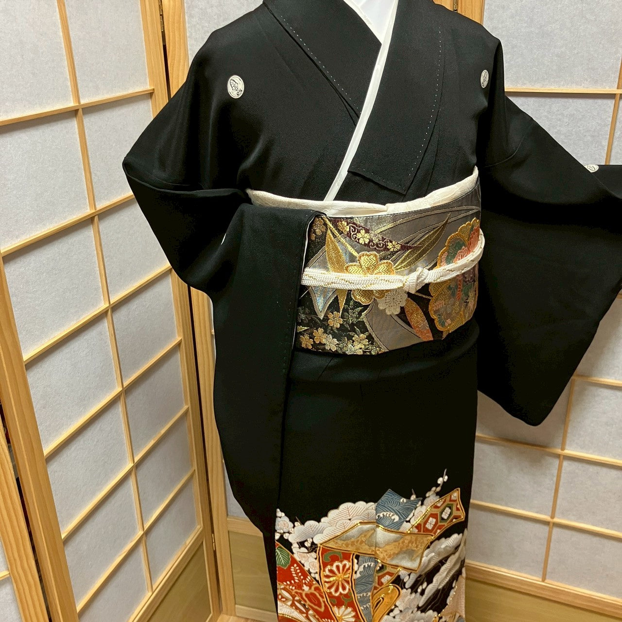 7103# Japanese Tomesode Kimono Vintage Womens Silk Fabric Robe Kimono only sold