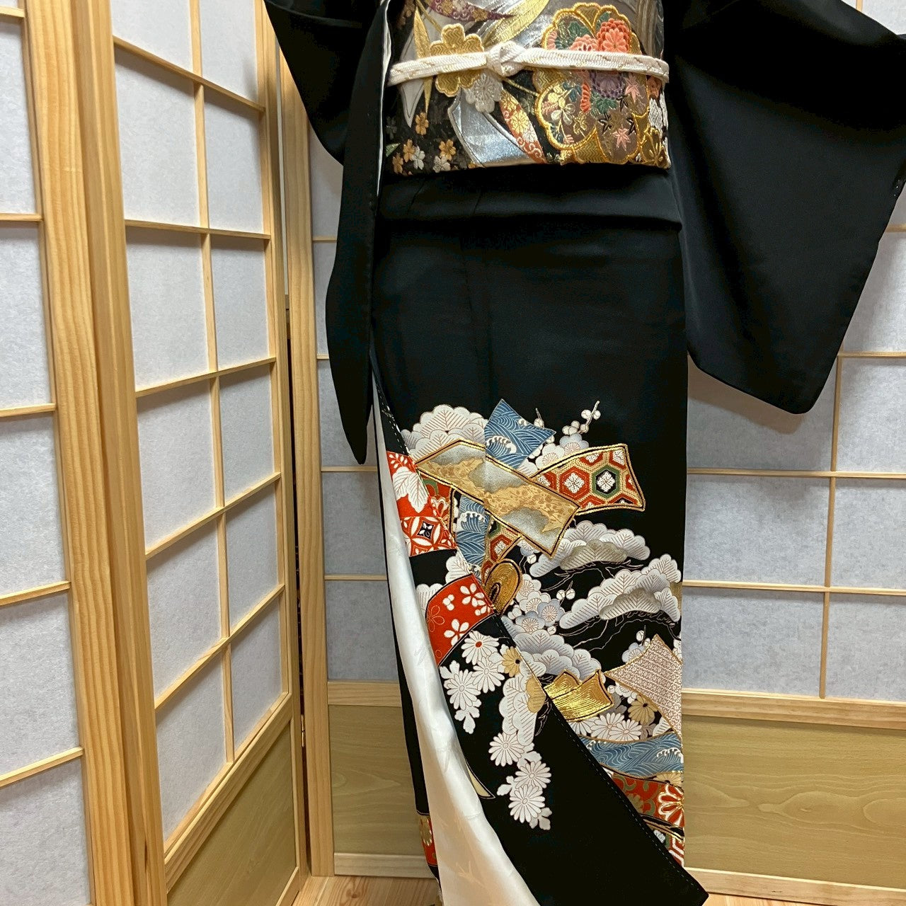 7103# Japanese Tomesode Kimono Vintage Womens Silk Fabric Robe Kimono only sold