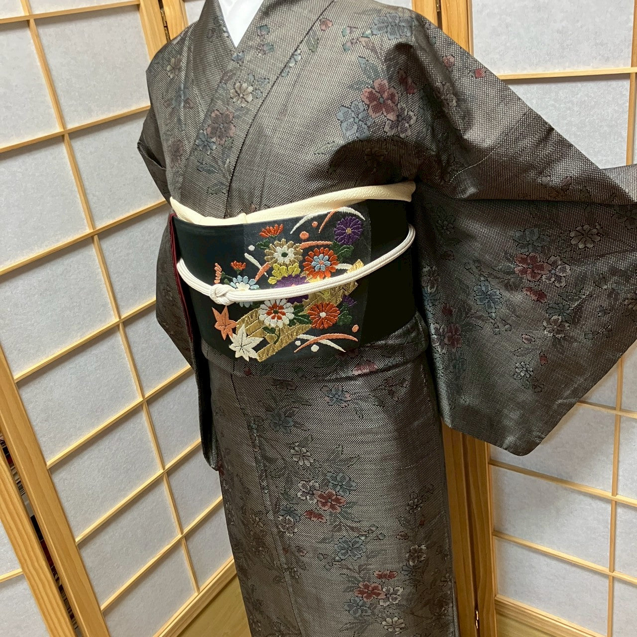 7105# Japanese Kimono Vintage Womens Silk Pongee Fabric Robe Kimono only sold