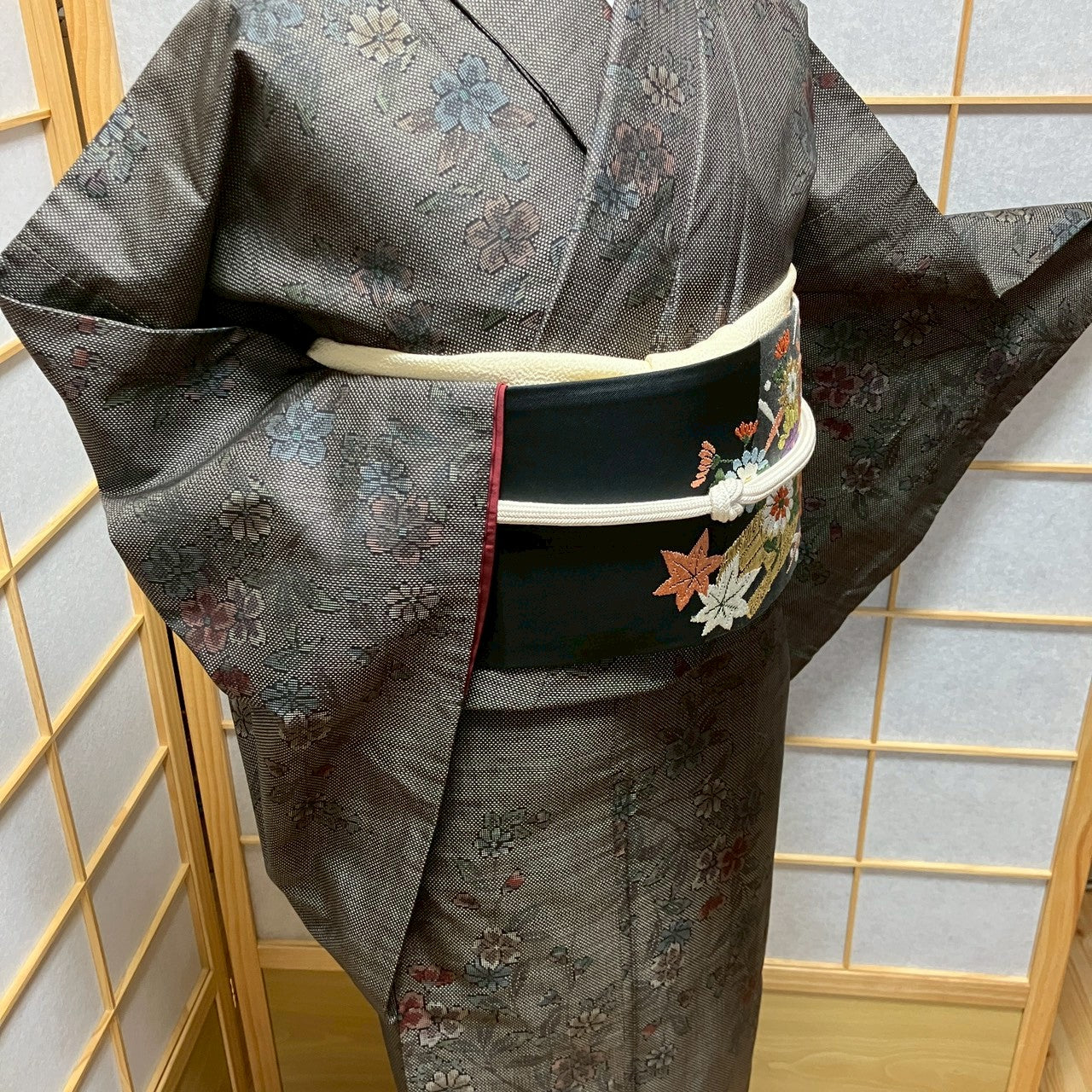 7105# Japanese Kimono Vintage Womens Silk Pongee Fabric Robe Kimono only sold