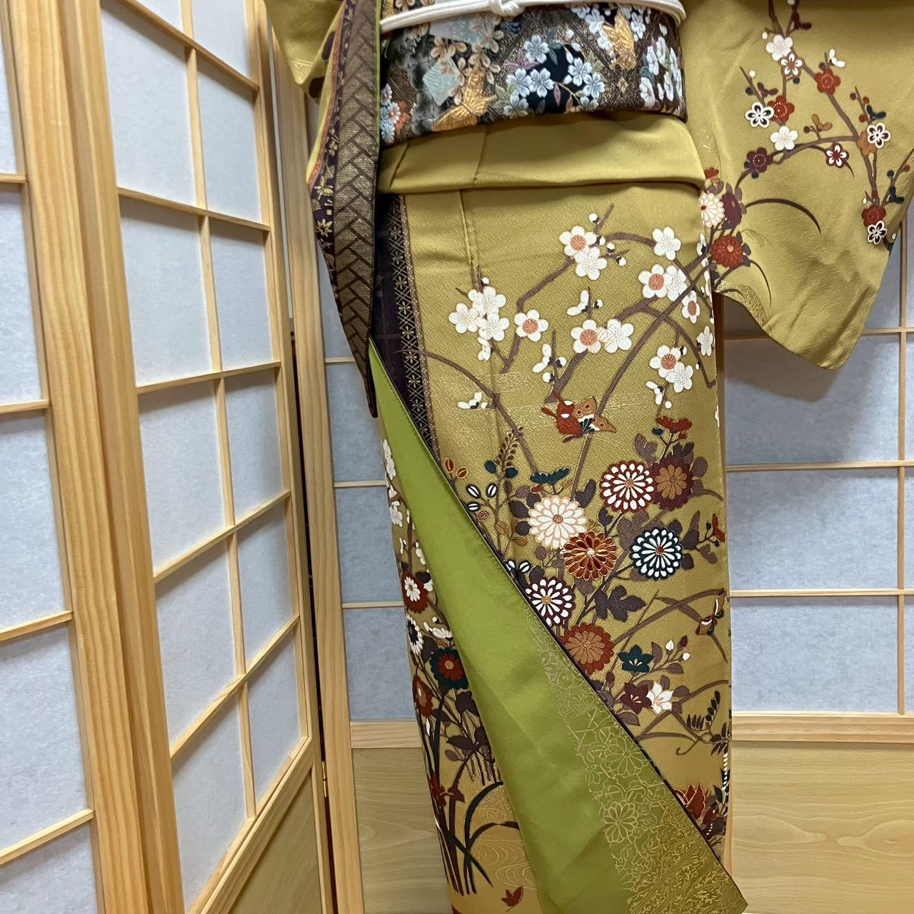 7098# Japanese Kimono Vintage Womens Silk Fabric Robe Kimono only sold