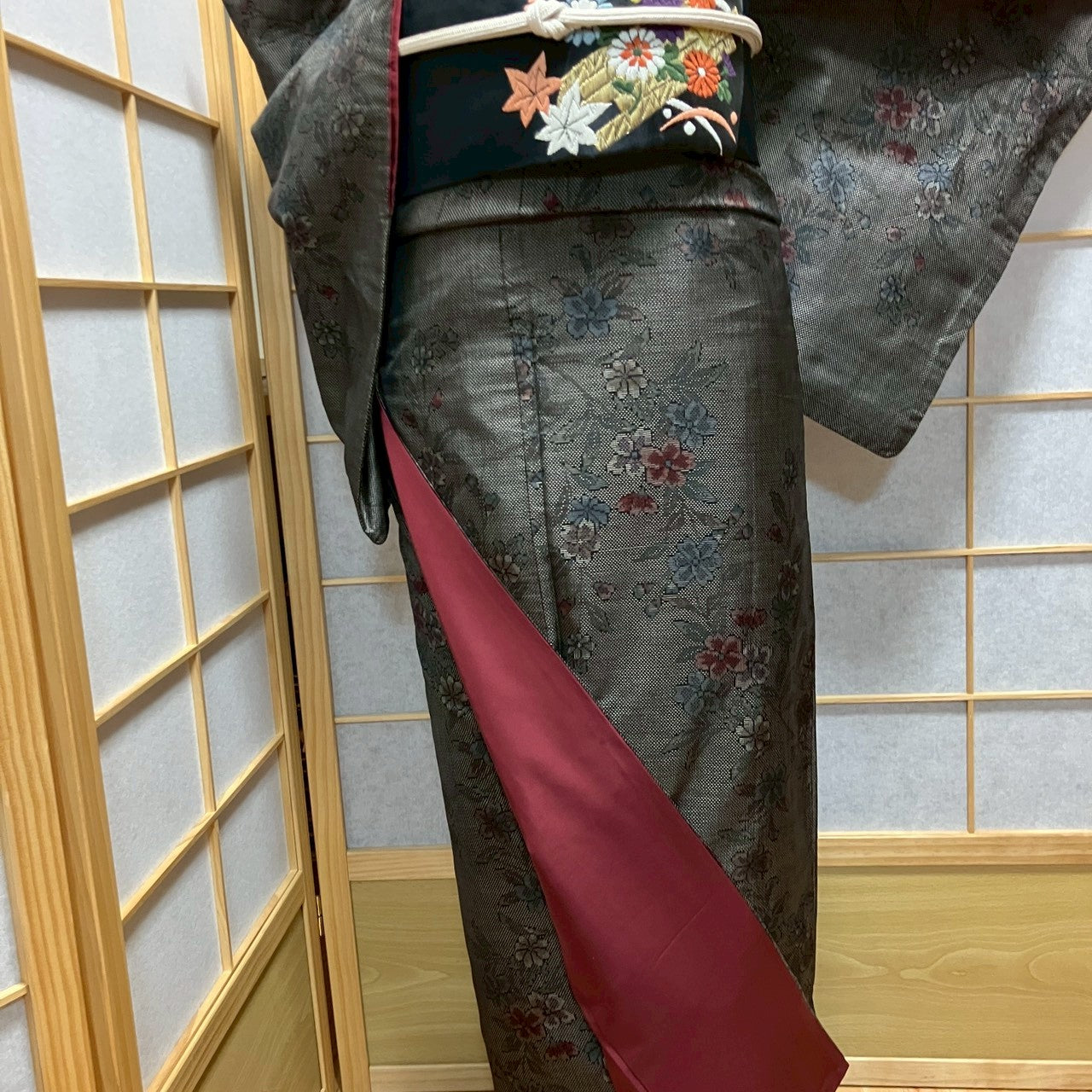 7105# Japanese Kimono Vintage Womens Silk Pongee Fabric Robe Kimono only sold