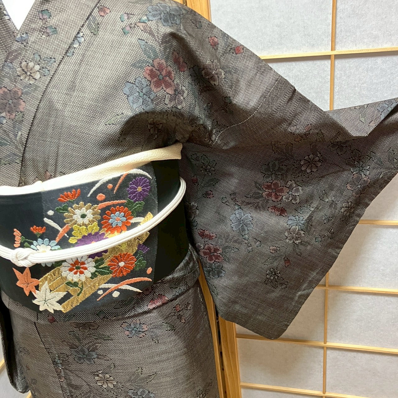 7105# Japanese Kimono Vintage Womens Silk Pongee Fabric Robe Kimono only sold