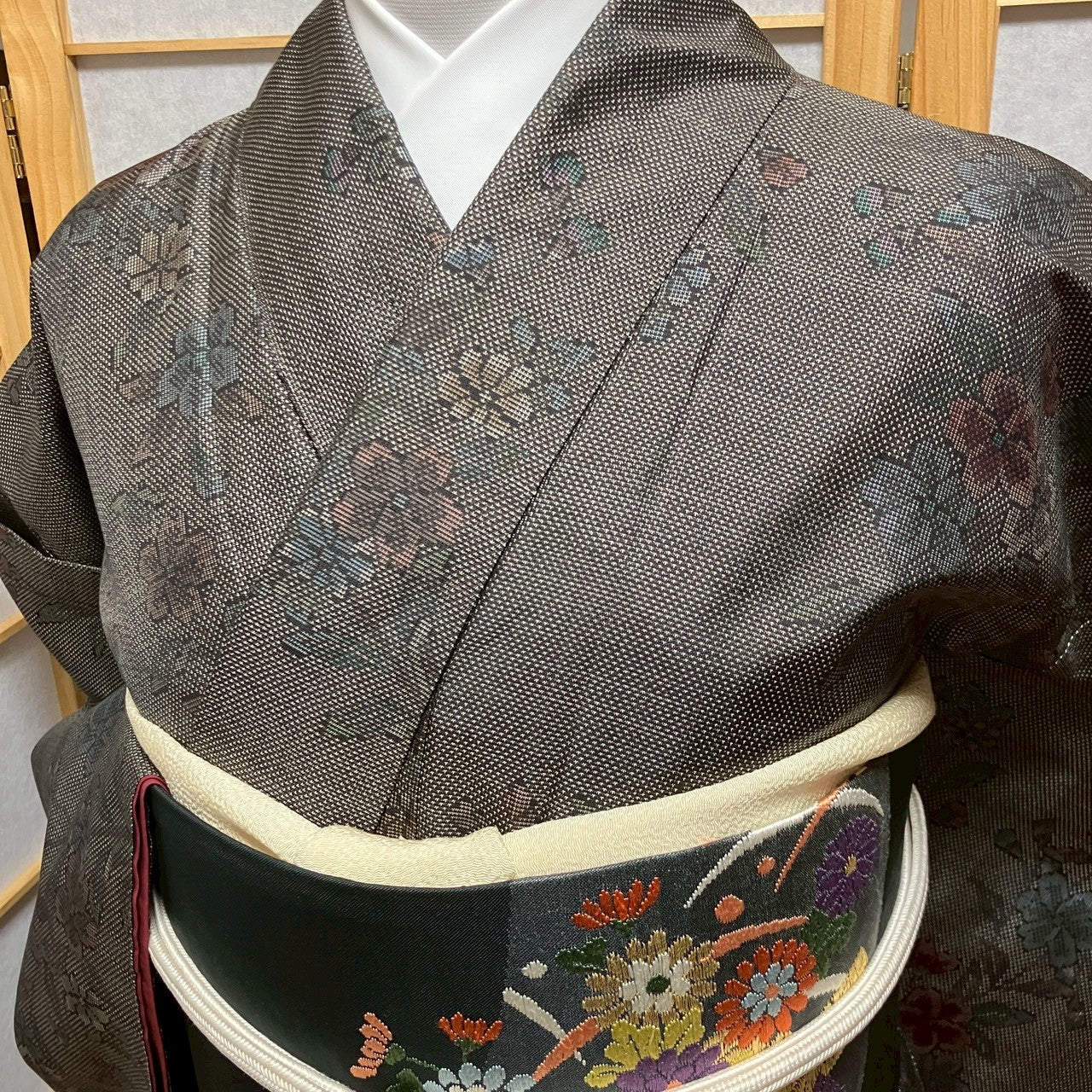 7105# Japanese Kimono Vintage Womens Silk Pongee Fabric Robe Kimono only sold