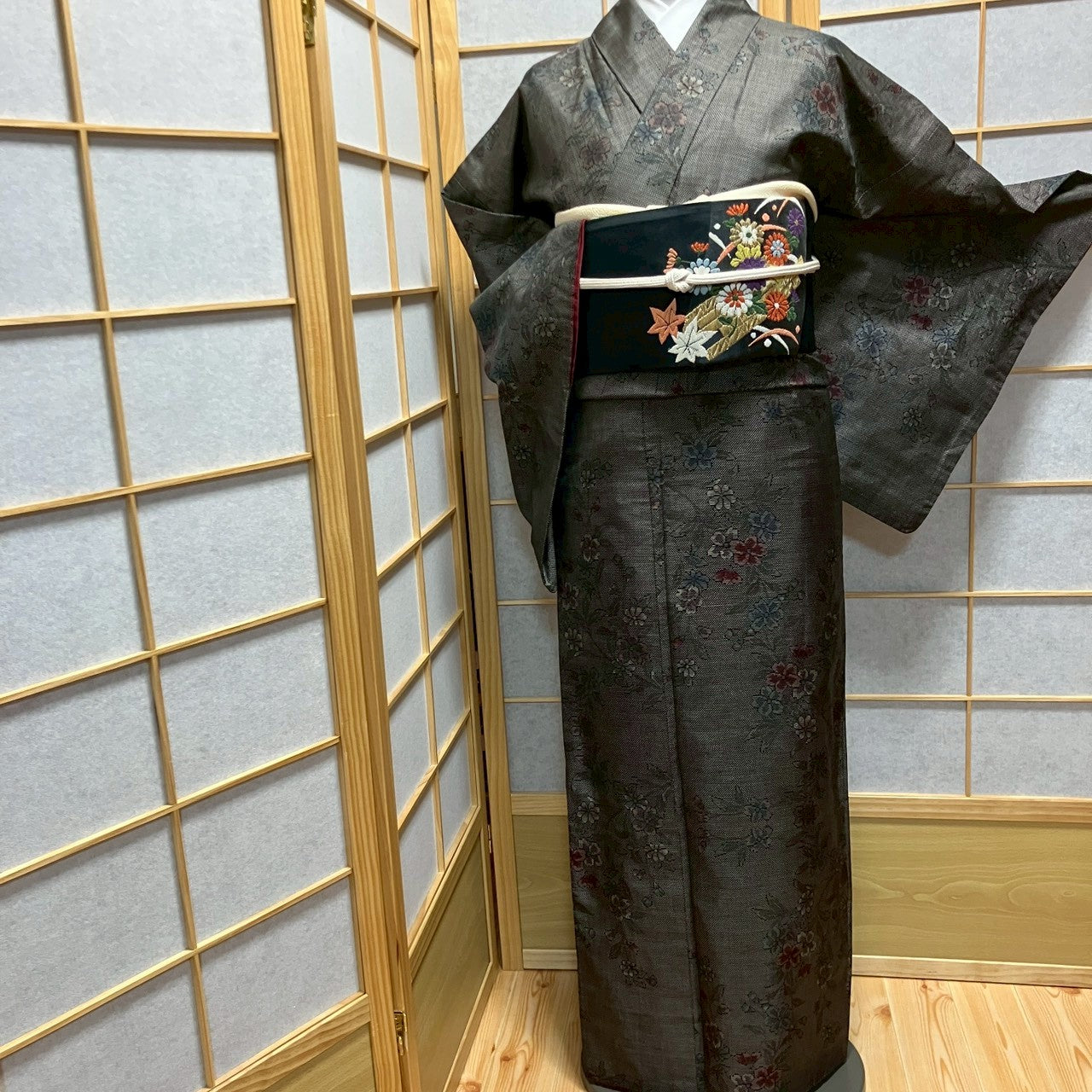 7105# Japanese Kimono Vintage Womens Silk Pongee Fabric Robe Kimono only sold