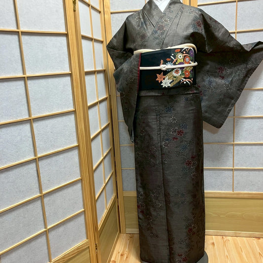 7105# Japanese Kimono Vintage Womens Silk Pongee Fabric Robe Kimono only sold