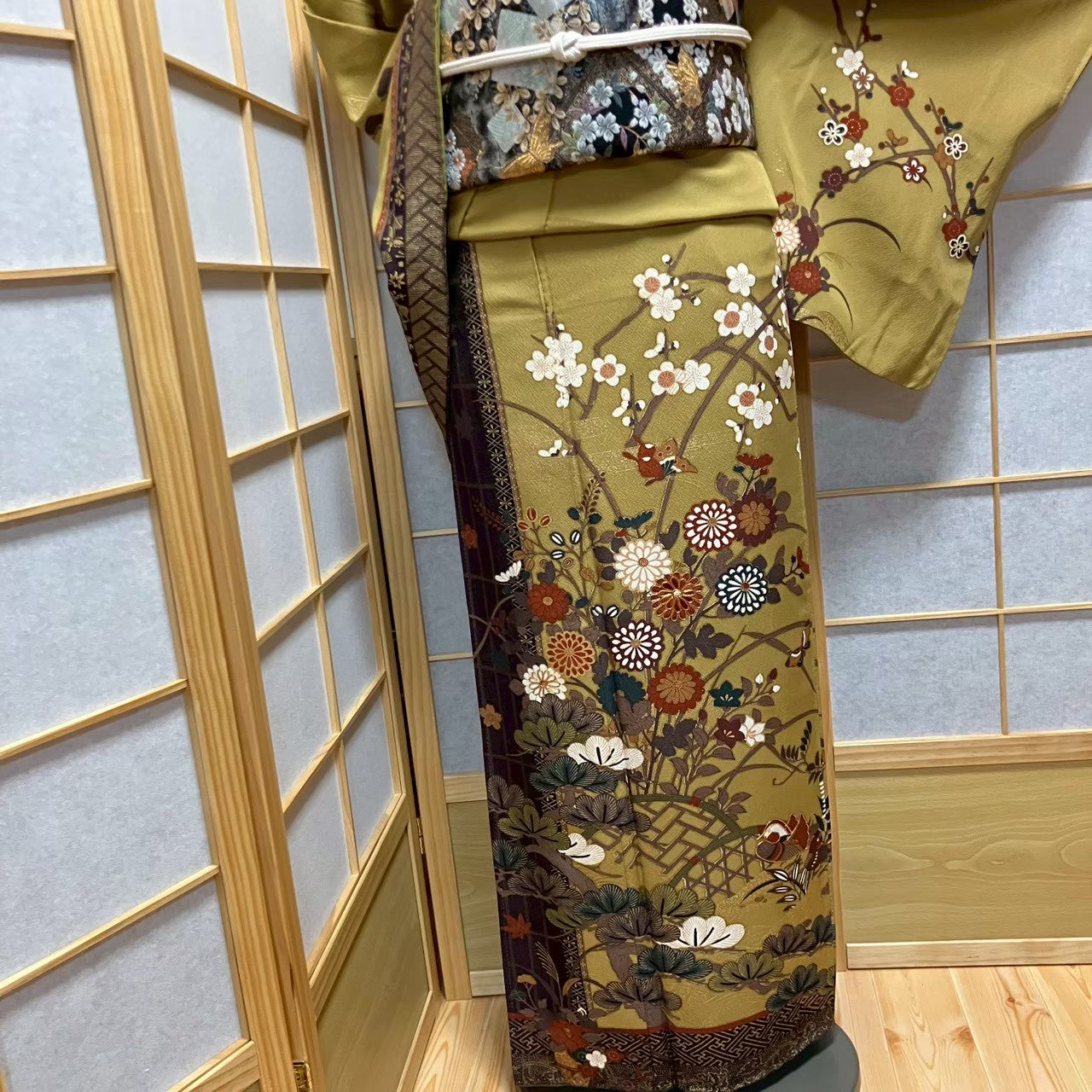 7098# Japanese Kimono Vintage Womens Silk Fabric Robe Kimono only sold