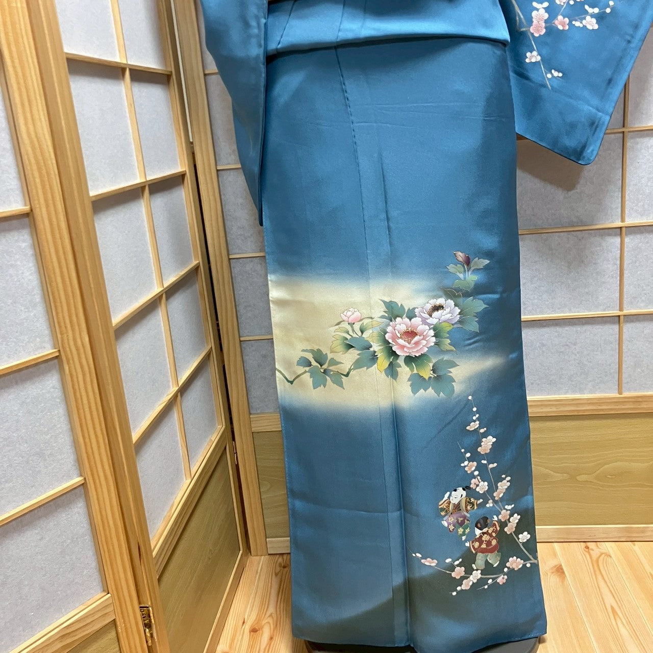 7106# Japanese Kimono Vintage Womens Silk Fabric Robe Kimono only sold Blue